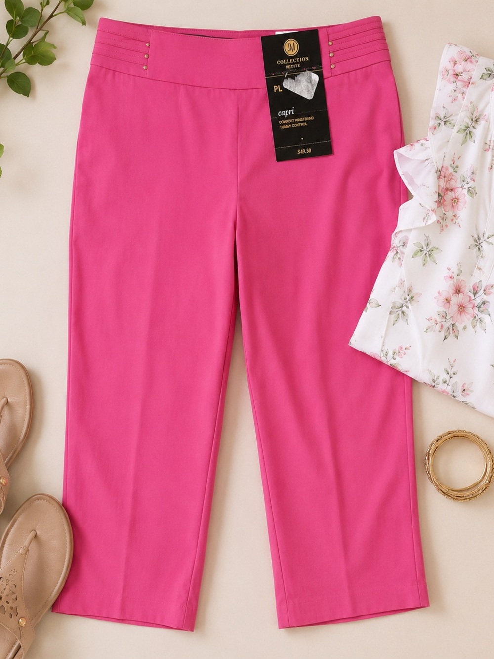 NWT JM Collection Petite Pink Capri Pants Tummy Control PL